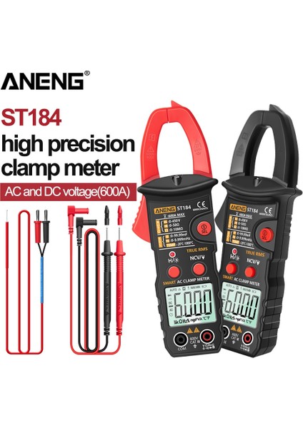Kırmızı ST180 Aneng ST184 180 Dijital Kelepçe Multimetre Metre 6000 Sayım Profesyonel True Rms Ac/dc Gerilim Akım Test Cihazı Hz Kapasite Ohm (Yurt Dışından)