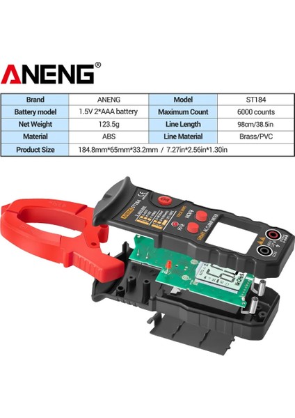 Kırmızı ST180 Aneng ST184 180 Dijital Kelepçe Multimetre Metre 6000 Sayım Profesyonel True Rms Ac/dc Gerilim Akım Test Cihazı Hz Kapasite Ohm (Yurt Dışından)