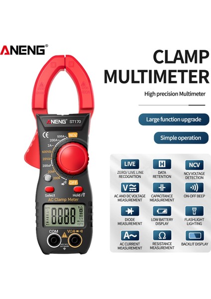 Siyah Kırmızı Aneng ST170 Pens Metre 1999 Sayımı Otomatik Değişen Dijital Multimetre Ac Dc Gerilim Ac Akım Test Cihazı Ncv Indüksiyon Gerilim Ölçer (Yurt Dışından)