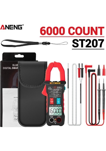 Kırmızı Aneng ST207 Dijital Bluetooth Multimetre Pens Metre 6000 Sayım True Rms Dc/ac Gerilim Test Cihazı Ac Akım Hz Kapasite Ohm (Yurt Dışından)