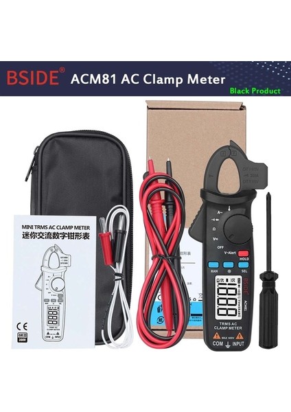 ACM81-BLACK Bsıde ACM81 Dijital Pens Metre Otomatik Rang Trms 1ma Doğruluk 200A Akım Dc Ac Multimetre Vol Ohm Diyot Sıcaklığı Ncv Test Cihazı (Yurt Dışından)