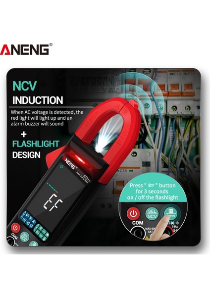 ST211 Kırmızı (Kutu) Aneng ST211 Akım Pens Metre Ampermetre 6000 Sayım Büyük Renkli Ekran Testi Ac Dc Gerilim Araba Amp Hz Ncv Ohm Test Cihazı Multimetros (Yurt Dışından)