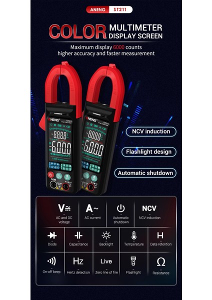 ST211 Siyah Aneng ST211 Dijital Pens Metre Multimetre 6000 Sayım Ac Dc Gerilim Akım Test Cihazı Araba Amp Hz Ncv Ohm Büyük Renkli Ekran Testi (Yurt Dışından) fırsatları