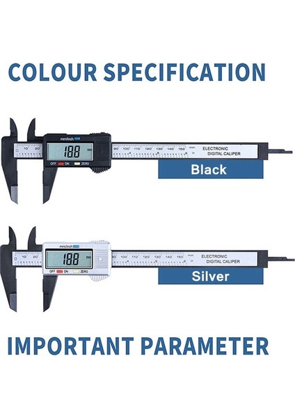 Gümüş 150MM Dijital Kumpas Elektronik Karbon Fiber Sürmeli Kumpaslar 150MM/100MM Plastik Ölçer Mikrometre Cetvel Ölçme Araçları Enstrüman (Yurt Dışından)