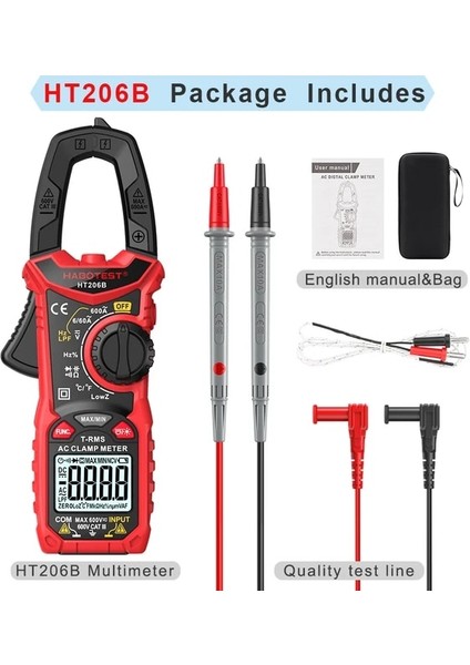 HT206B Yeni LCD Dijital Pens Metre HT206A HT206B HT206D 600A Ac Dc Akım Iki Renkli Arka Işık Ncv Voltmetre Ampermetre ile Deri Kılıf (Yurt Dışından)