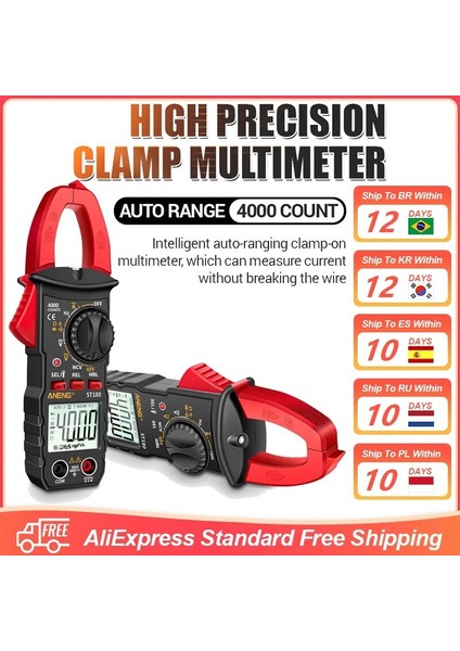 ST180 Siyah ST180 4000 Sayım Dijital Pens Metre Ac Akım Multimetre Ampermetre Gerilim Test Cihazı Araba Amp Hz Kapasite Ncv Ohm Aracı (Yurt Dışından) indirimleri