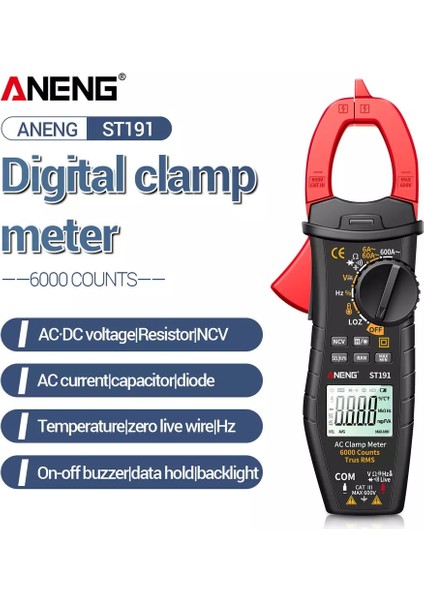 ST193 Multimetre Dijital Pens Ampermetreler Aneng ST191/ST192/ST193 Ac/dc Akım 6000 Sayım True Rms Kapasite Ncv Ohm Hz Transistör (Yurt Dışından)