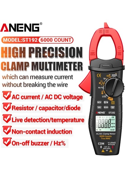 ST193 Multimetre Dijital Pens Ampermetreler Aneng ST191/ST192/ST193 Ac/dc Akım 6000 Sayım True Rms Kapasite Ncv Ohm Hz Transistör (Yurt Dışından)