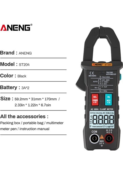 Siyah True Rms Mini Dijital Pens Metre Ac/dc Akım Gerilim Otomatik Aralık Kapasite Frekans Diyot Güç Ölçer Testi (Yurt Dışından) modelleri