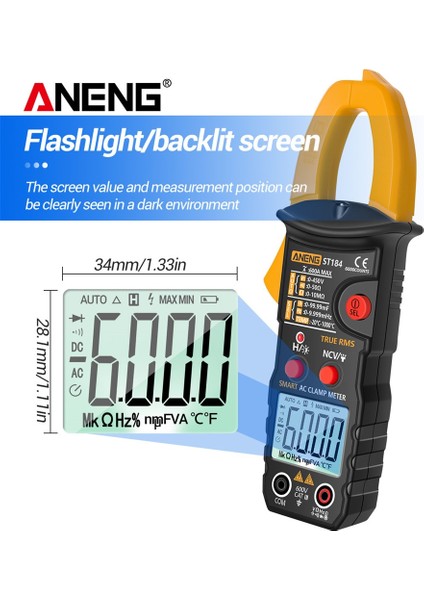 Kırmızı ST180 Aneng ST184 180 Dijital Kelepçe Multimetre Metre 6000 Sayım Profesyonel True Rms Ac/dc Gerilim Akım Test Cihazı Hz Kapasite Ohm (Yurt Dışından)