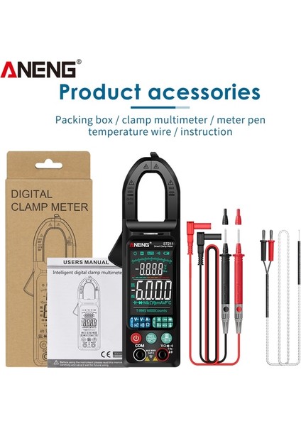 Siyah Aneng ST211 Dijital Pens Metre 6000 Sayım Dc/ac Gerilim Akım Test Cihazı Multimetre Araba Amp Hz Büyük Renkli Ekran Ncv Ohm Testi (Yurt Dışından)