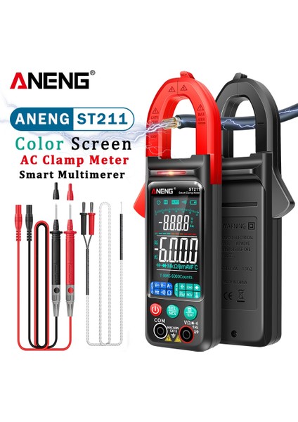 Siyah Aneng ST211 Dijital Pens Metre 6000 Sayım Dc/ac Gerilim Akım Test Cihazı Multimetre Araba Amp Hz Büyük Renkli Ekran Ncv Ohm Testi (Yurt Dışından)