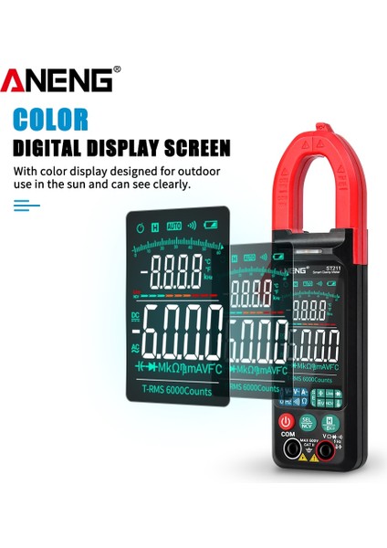 Siyah Aneng ST211 Dijital Pens Metre 6000 Sayım Dc/ac Gerilim Akım Test Cihazı Multimetre Araba Amp Hz Büyük Renkli Ekran Ncv Ohm Testi (Yurt Dışından)
