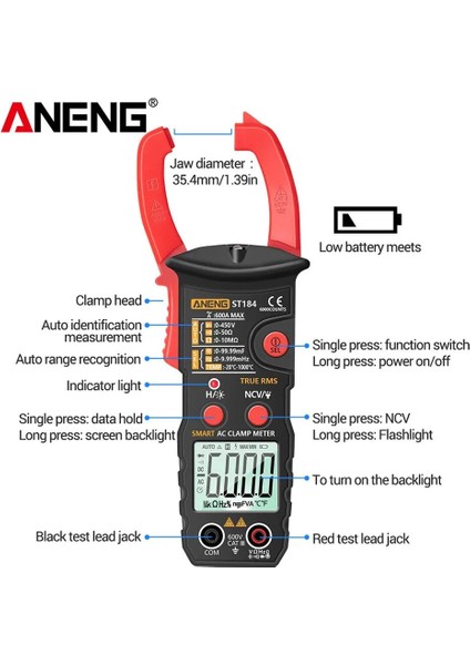 Siyah ST184 Multimetre Çok Fonksiyonlu Yüksek Hassasiyetli Kelepçe Şekli Мультиметр Gerilim Test Cihazı Multimetro Profesyonel Dijital Multimetreler (Yurt Dışından) indirimleri
