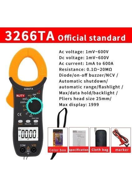 3266TA Njty Dijital Pens Metre Ac Dc Akım Pens Metre Ncv Voltmetre Test Cihazı Multimetre Ohm Test Cihazı Ampermetre Deri Kılıf Araçları ile (Yurt Dışından)
