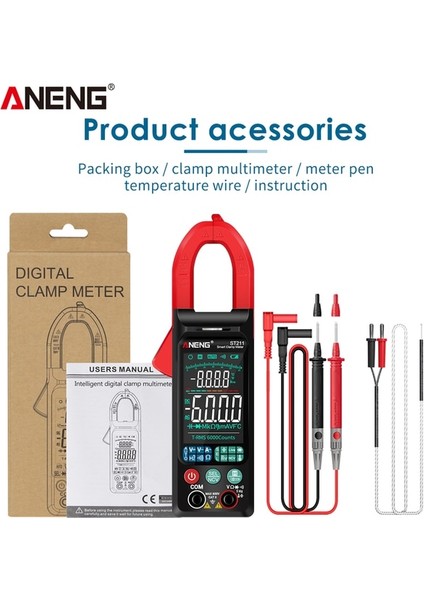 ST211 Kırmızı Kutu ile Aneng ST211 Dijital Pens Metre Multimetre 6000 Sayım Ac Dc Gerilim Akım Test Cihazı Araba Amp Hz Ncv Ohm Büyük Renkli Ekran Testi (Yurt Dışından)