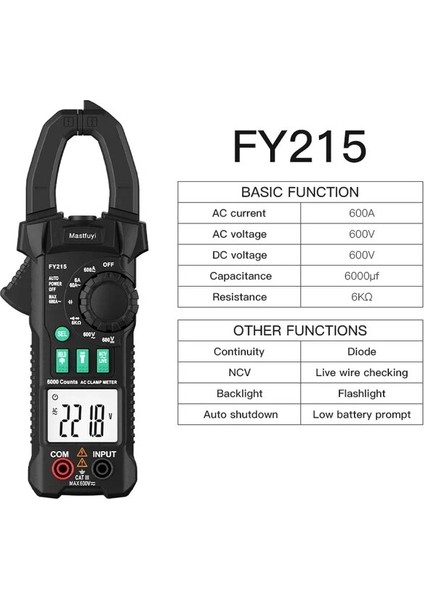 FY215 Fuyı Dijital Pens Metre Dc Ac Multimetre Pinza Amperimetrica True Rms Yüksek Hassasiyetli Kapasite Hz Ncv Ohm Ampermetre Test Cihazı (Yurt Dışından)