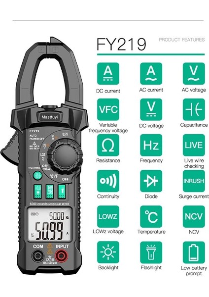 FY215 Fuyı Dijital Pens Metre Dc Ac Multimetre Pinza Amperimetrica True Rms Yüksek Hassasiyetli Kapasite Hz Ncv Ohm Ampermetre Test Cihazı (Yurt Dışından) fiyatları
