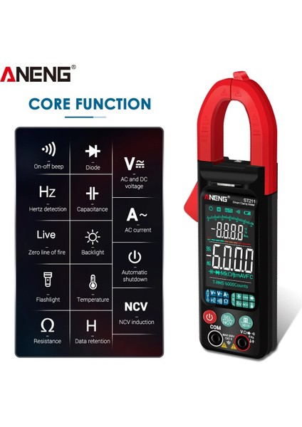 ST211 Kırmızı Kutu ile Aneng ST211 Dijital Pens Metre Multimetre 6000 Sayım Ac Dc Gerilim Akım Test Cihazı Araba Amp Hz Ncv Ohm Büyük Renkli Ekran Testi (Yurt Dışından)