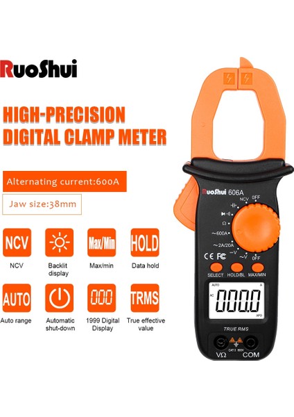 606A Ruishui 606A Kelepçe Multimetre Yüksek Kaliteli Otomatik Aralığı Pinza Amperimetrica Test Cihazı Ac/dc Akım Gerilim Dijital Pens Metre (Yurt Dışından) fiyatları