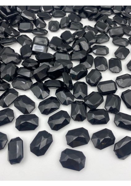 100GR Siyah Renk Dikdörtgen Model Akrilik Boncuk,takı,çanta Yapım Boncuğu (100GR,~34 Adet)