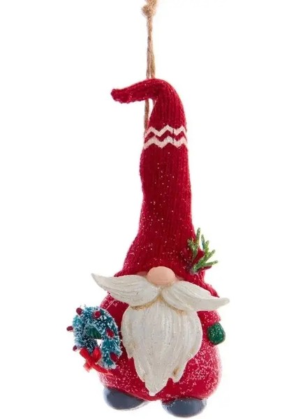 Kırmızı 16 cm Reçine Örme Şapkalı Noel Baba - 3 Yılbaşı Süsü