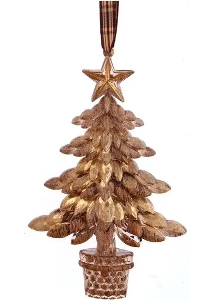Altın 16 cm Plastik Çam Ağacı Yılbaşı Süsü