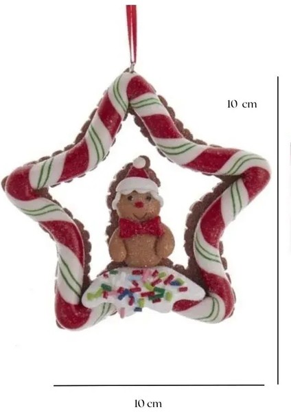 Kırmızı 10 cm Kil Dolgulu Kurabiye Adam Şeker Şeritli Yıldız Yılbaşı Süsü modelleri