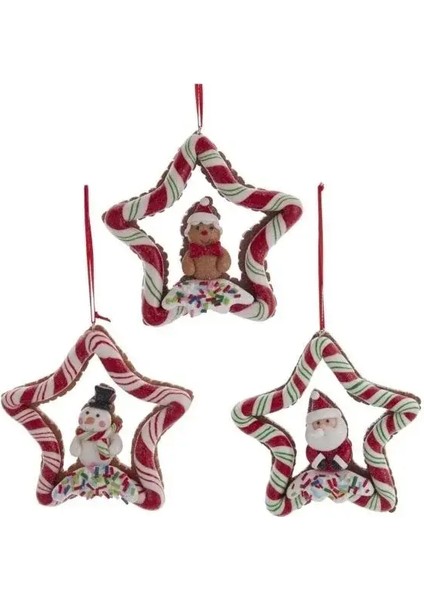 Kırmızı 10 cm Kil Dolgulu Kurabiye Adam Şeker Şeritli Yıldız Yılbaşı Süsü fırsatları