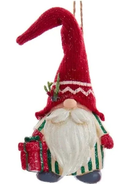 Kırmızı 16 cm Reçine Örme Şapkalı Noel Baba - 2 Yılbaşı Süsü