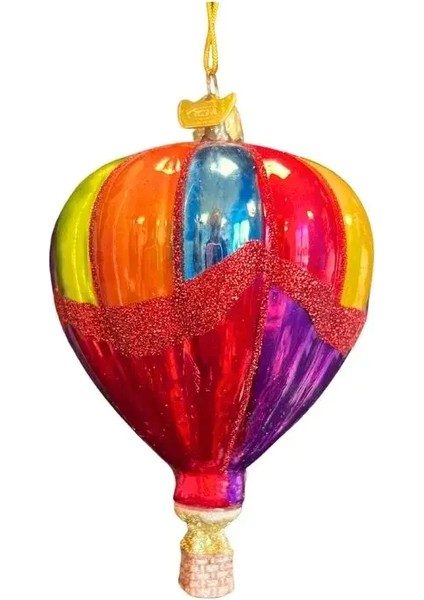 Çok Renkli 12 cm Cam Asil Simlerle Bezeli Hava Balonu Yılbaşı Süsü-1