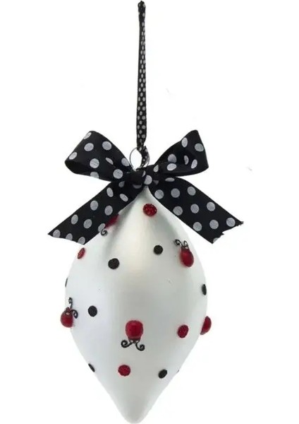 Beyaz 14 cm Cam Uğur Böceği -1 Yılbaşı Süsü