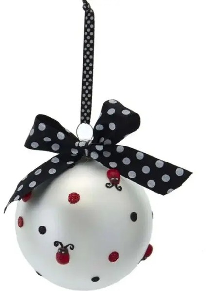 Beyaz 10 cm Cam Uğur Böceği -2 Yılbaşı Süsü