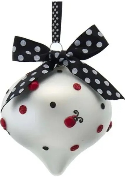 Beyaz 12 cm Cam Uğur Böceği -3 Yılbaşı Süsü