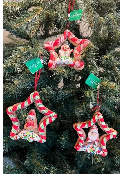 Kırmızı 10 cm Kil Dolgulu Kardan Adam Şeker Şeritli Yıldız Yılbaşı Süsü fiyatları