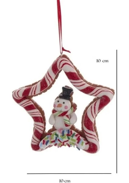 Kırmızı 10 cm Kil Dolgulu Kardan Adam Şeker Şeritli Yıldız Yılbaşı Süsü modelleri