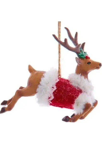 KırmızıKahve 10 cm Reçine Süveterli Geyik Hanım Yılbaşı Süsü