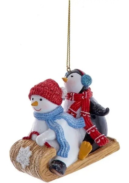 Renkli 7 cm Reçine Buzda Kayan Penguen&Kardan Adam Yılbaşı Süsü