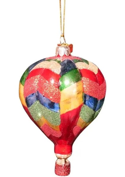 Çok Renkli 12 cm Cam Asil Simlerle Bezeli Hava Balonu Yılbaşı Süsü-3