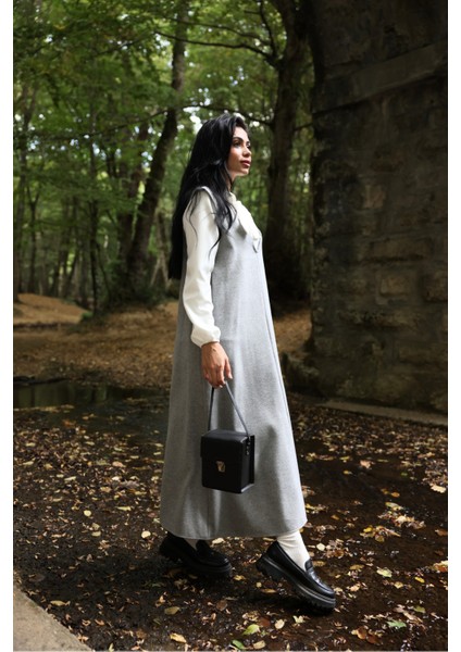 Gri Rengi Kaşe Uzun Kışlık V Yaka Jile Elbise fiyatları