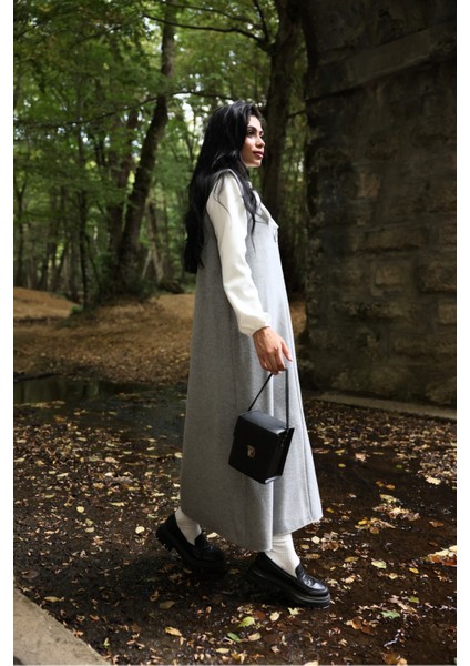 Gri Rengi Kaşe Uzun Kışlık V Yaka Jile Elbise modelleri