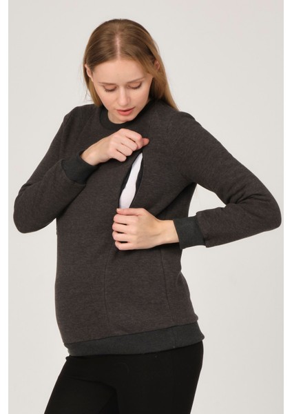 Hamile Emzirme Detaylı Termal Kapüşonlu Sweatshirt Antrasit fiyatları