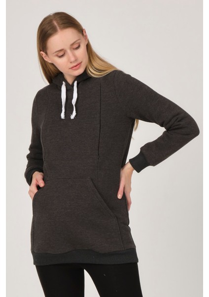 Hamile Emzirme Detaylı Termal Kapüşonlu Sweatshirt Antrasit fırsatları