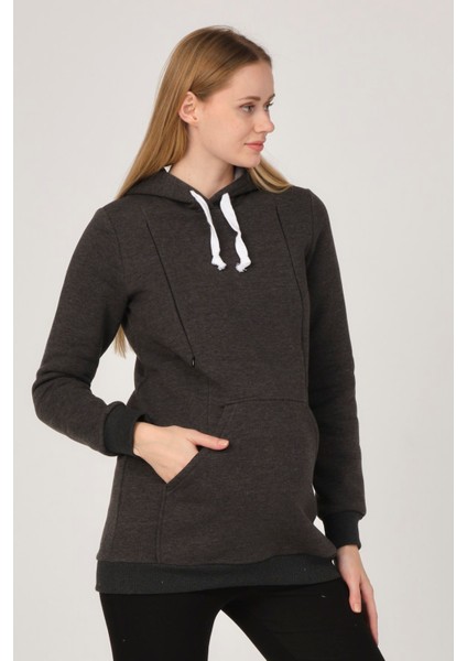 Hamile Emzirme Detaylı Termal Kapüşonlu Sweatshirt Antrasit indirimleri