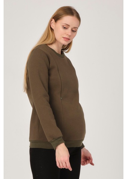 Hamile Emzirme Detaylı Termal Sweatshirt Haki fırsatları