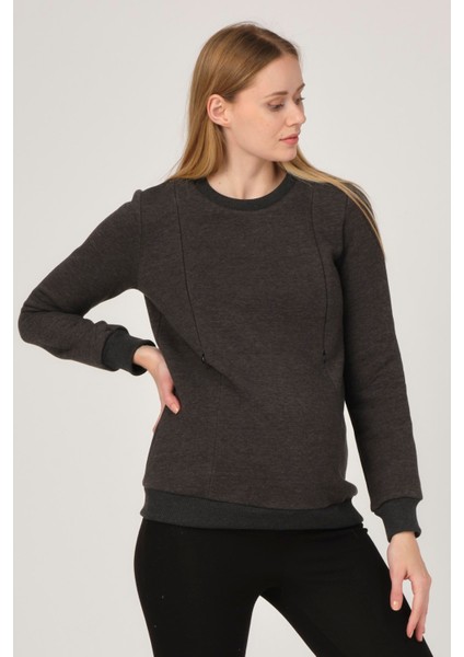 Hamile Emzirme Detaylı Termal Sweatshirt Antrasit fırsatları