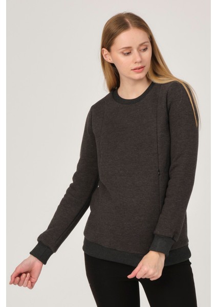 Hamile Emzirme Detaylı Termal Sweatshirt Antrasit indirimleri