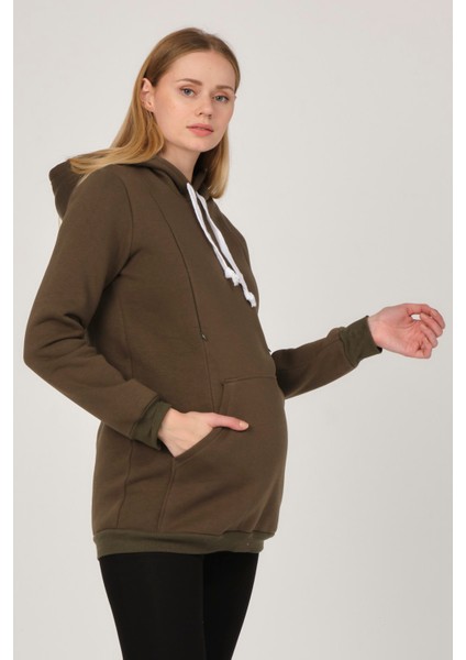 Hamile Emzirme Detaylı Termal Kapüşonlu Sweatshirt Haki fiyatları