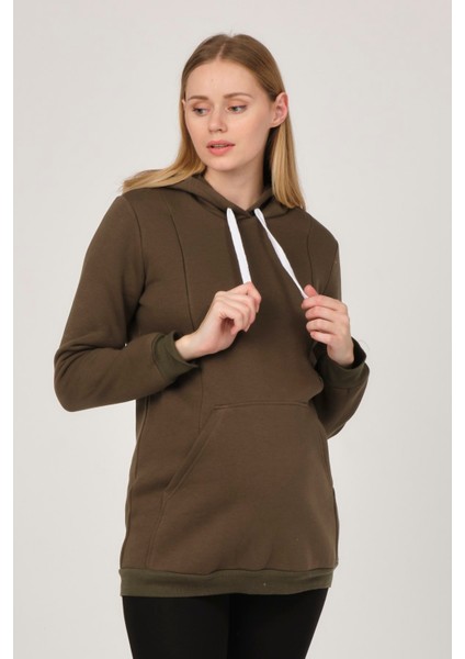 Hamile Emzirme Detaylı Termal Kapüşonlu Sweatshirt Haki fırsatları