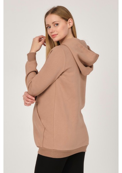 Hamile Emzirme Detaylı Termal Kapüşonlu Sweatshirt Bej fırsatları